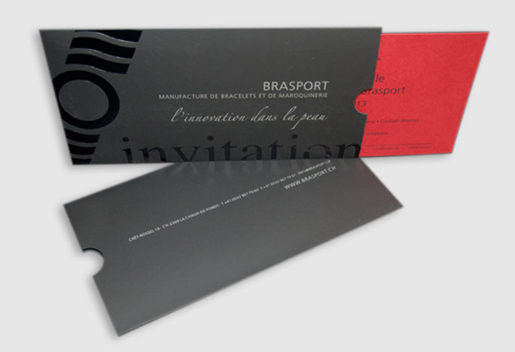 Carton d'invitation pour Brasport, Manufacture de bracelets de montres à La Chaux-de-Fonds